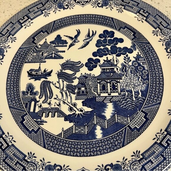 Vintage 1950s CHURCHILL Blue Willow Platter Gravy Boat Set Made in England - Picture 9 of 15